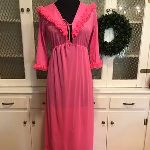 Vintage Hot Pink Small Nylon Nightgown Ruffles